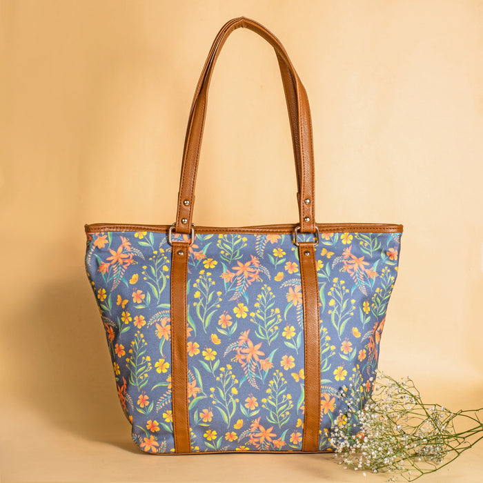 Grey Summer Blossoms Tote Bag