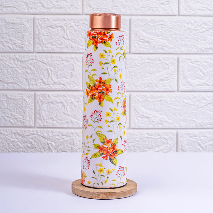 Yellow and Orange Floral Copper Bottle and Tumblers - Gift Set