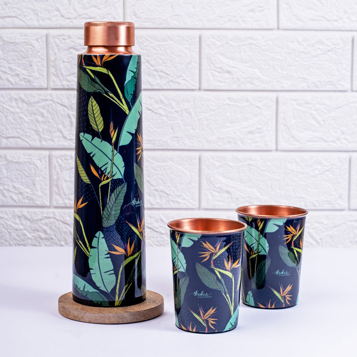 Birds of Paradise Copper Bottle and Tumbler Set