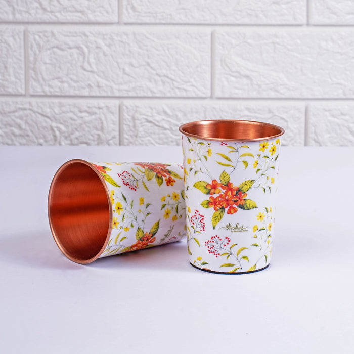 Yellow and Orange Floral Copper Tumblers - Set of 2