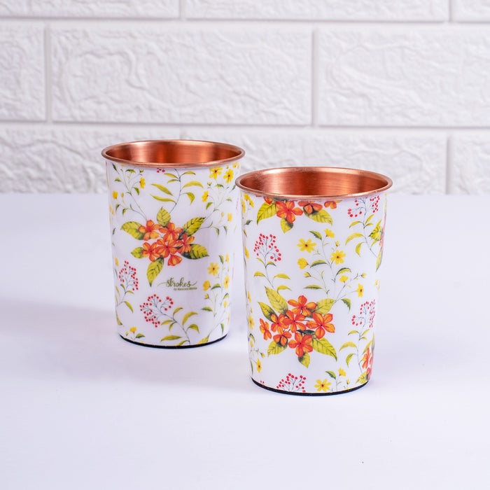 Yellow and Orange Floral Copper Tumblers - Gift Set