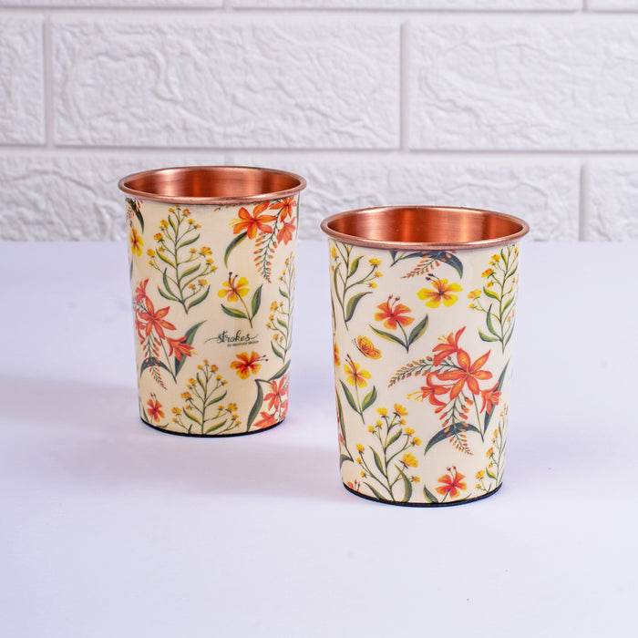 Summer Blossoms Copper Bottle and Tumbler Set