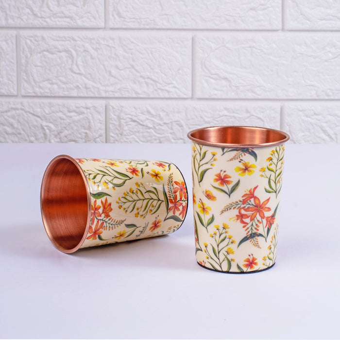 Summer Blossoms Copper Bottle and Tumbler Set