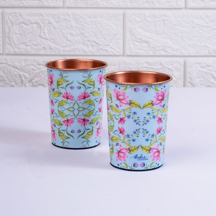 Summer Florescence Light Blue Copper Bottle and Tumbler Set