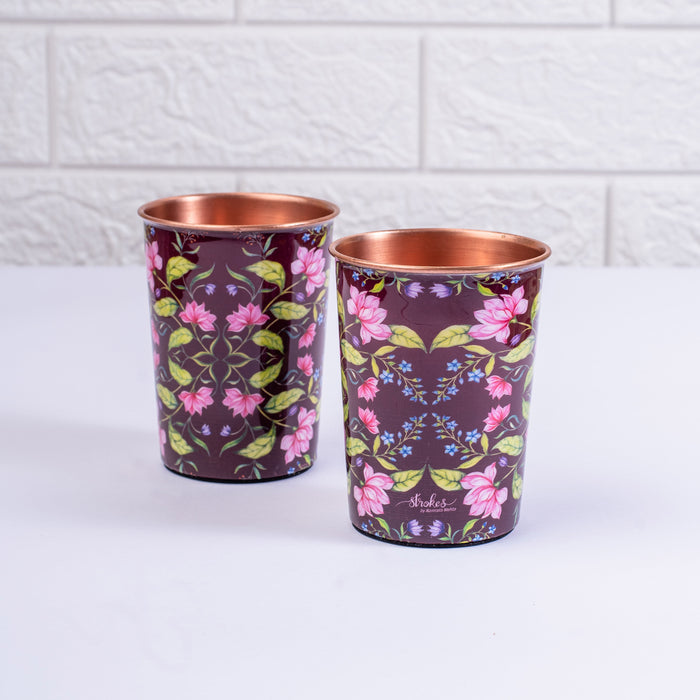 Summer Florescence Maroon Copper Bottle and Tumbler Set