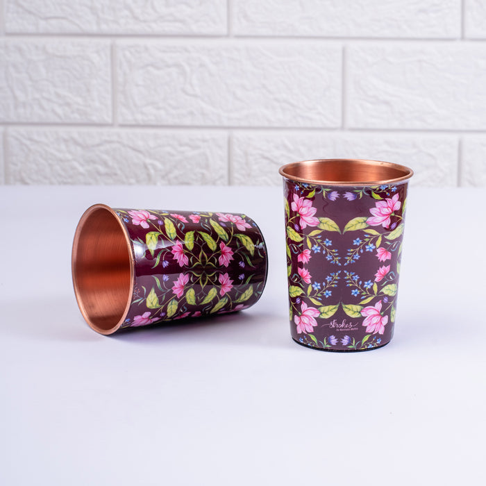 Summer Florescence Maroon Copper Bottle and Tumbler Set