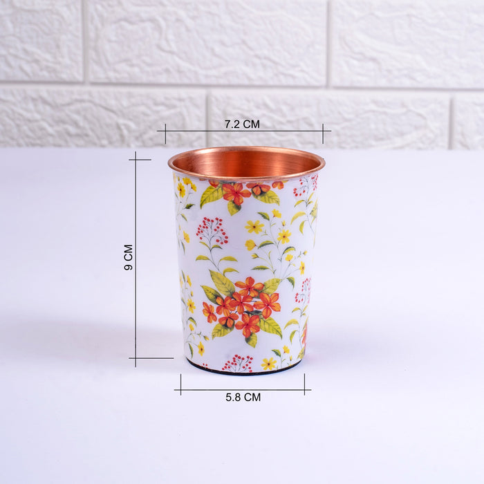 Yellow and Orange Floral Copper Bottle and Tumbler Set