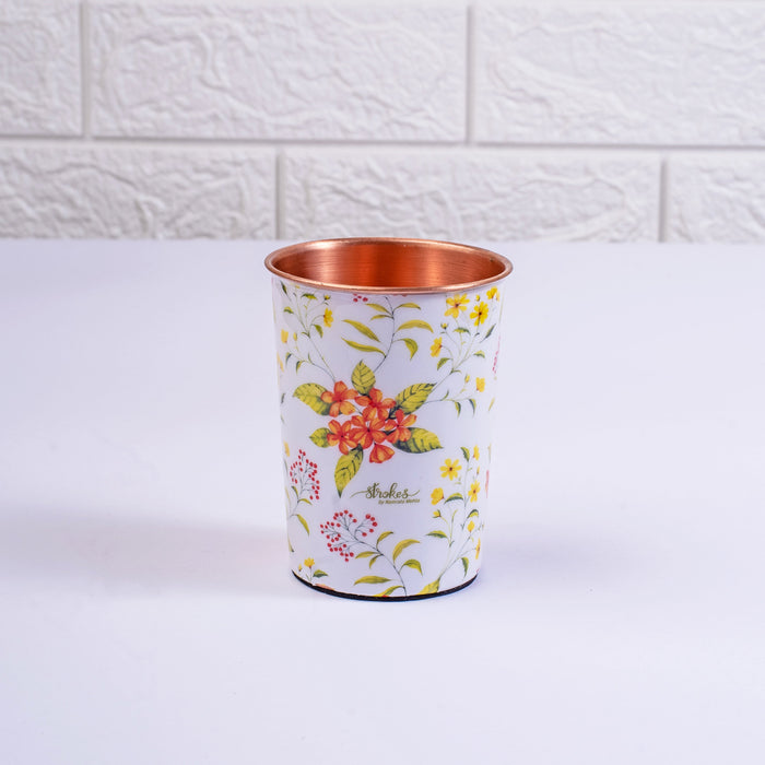 Yellow and Orange Floral Copper Tumblers - Set of 2