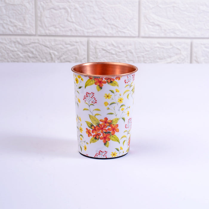 Yellow and Orange Floral Copper Tumblers - Set of 2