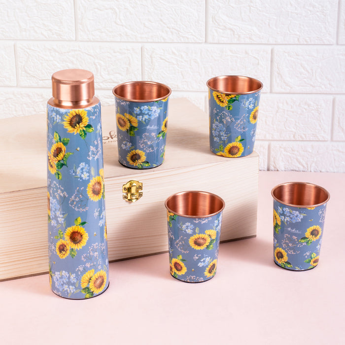 Garden Blooms Copper Bottle and Tumblers - Gift Set