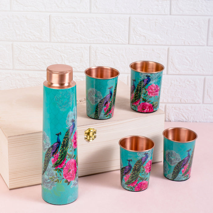 The Royal Peacock Copper Bottle and Tumblers - Gift Set