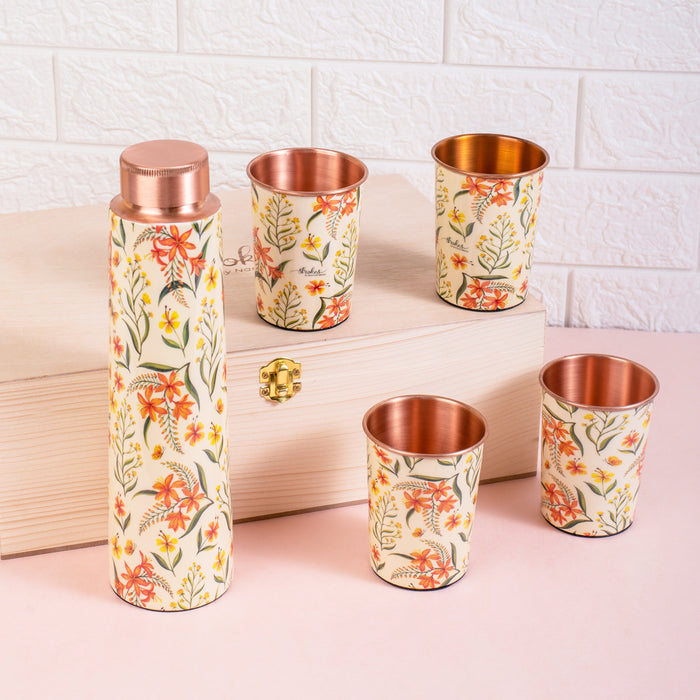 Summer Blossoms Copper Bottle and Tumblers - Gift Set