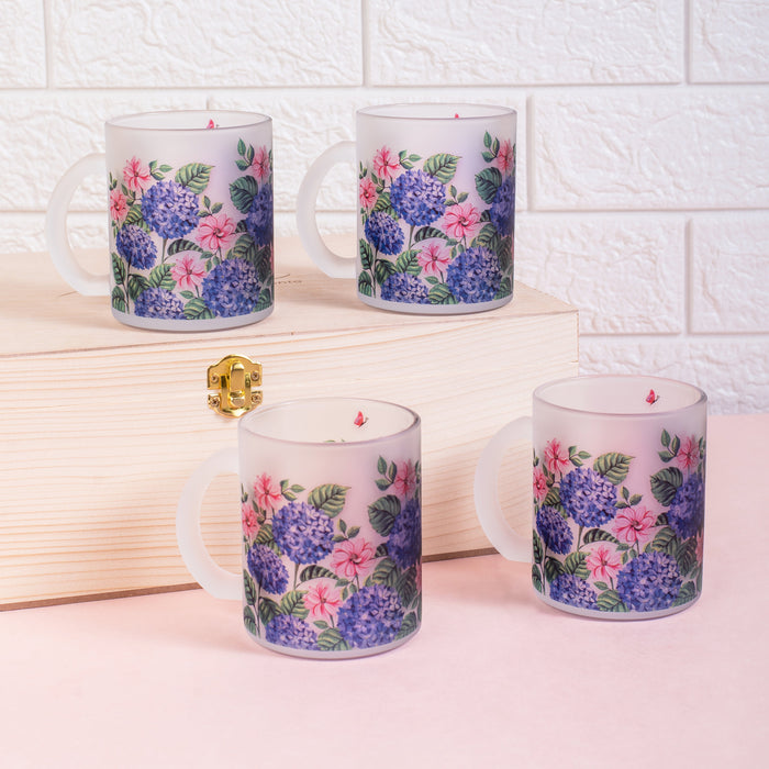 Hydrangea Frosted Glass Mug - Gift Set