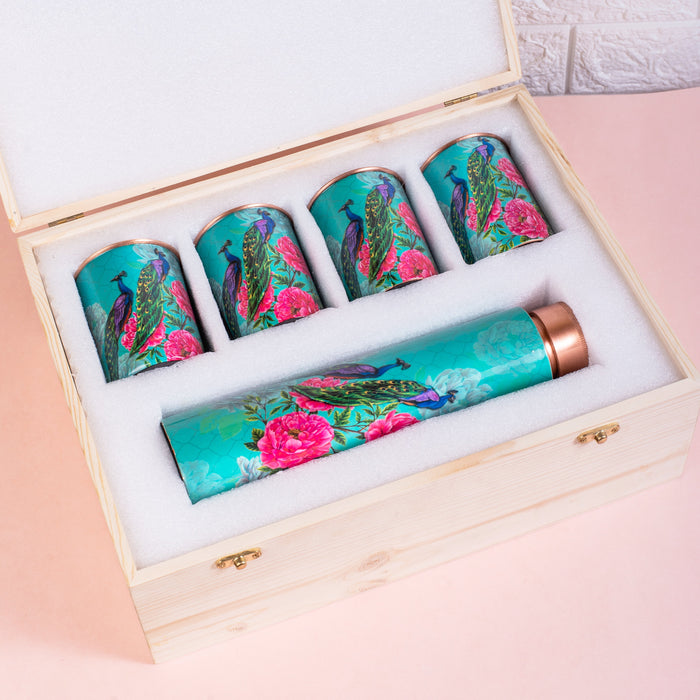 The Royal Peacock Copper Bottle and Tumblers - Gift Set