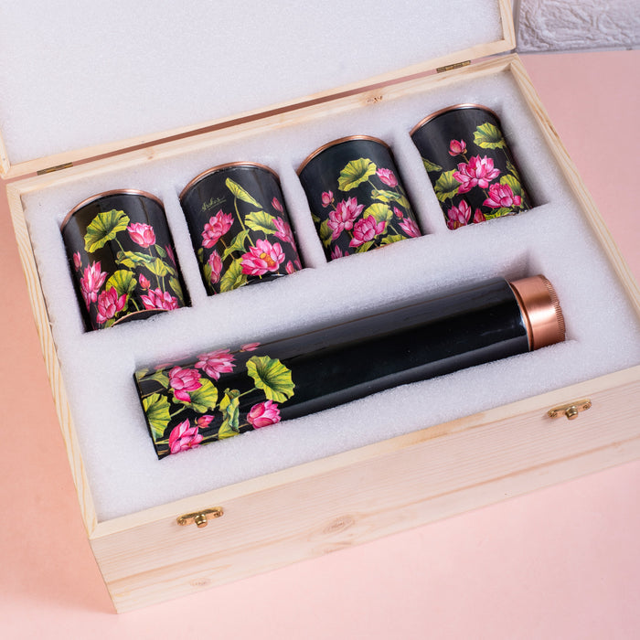 Lotus Field Copper Bottle and Tumblers - Gift Set