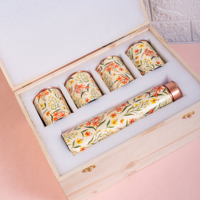 Summer Blossoms Copper Bottle and Tumblers - Gift Set