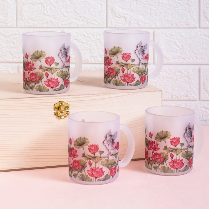 Lotus Field Frosted Glass Mug - Gift Set