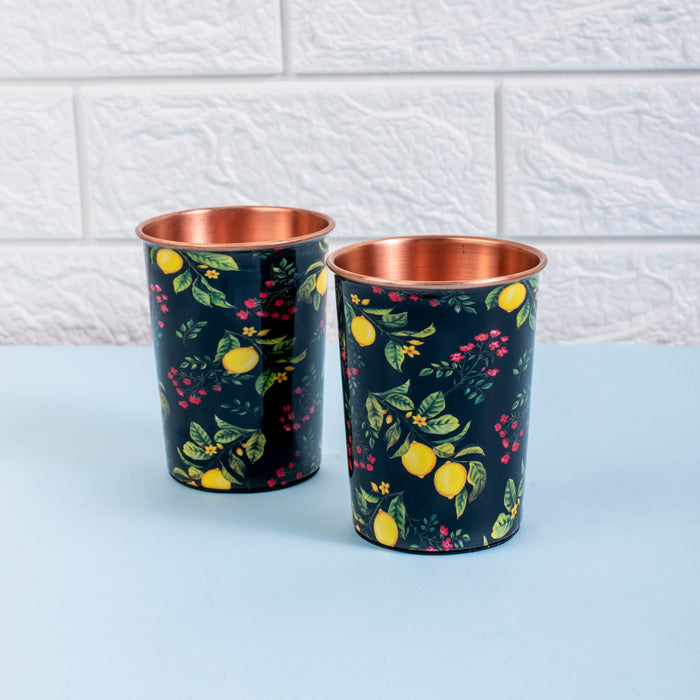 Zesty Lemon Copper Bottle and Tumblers - Gift Set