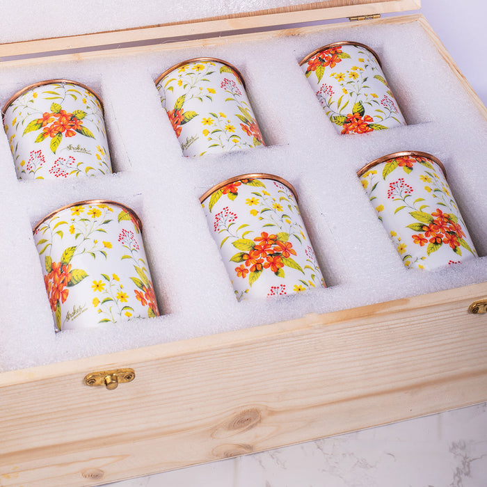 Yellow and Orange Floral Copper Tumblers - Gift Set