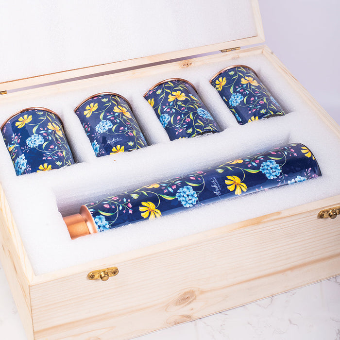 Vintage Blooms Copper Bottle and Tumblers - Gift Set