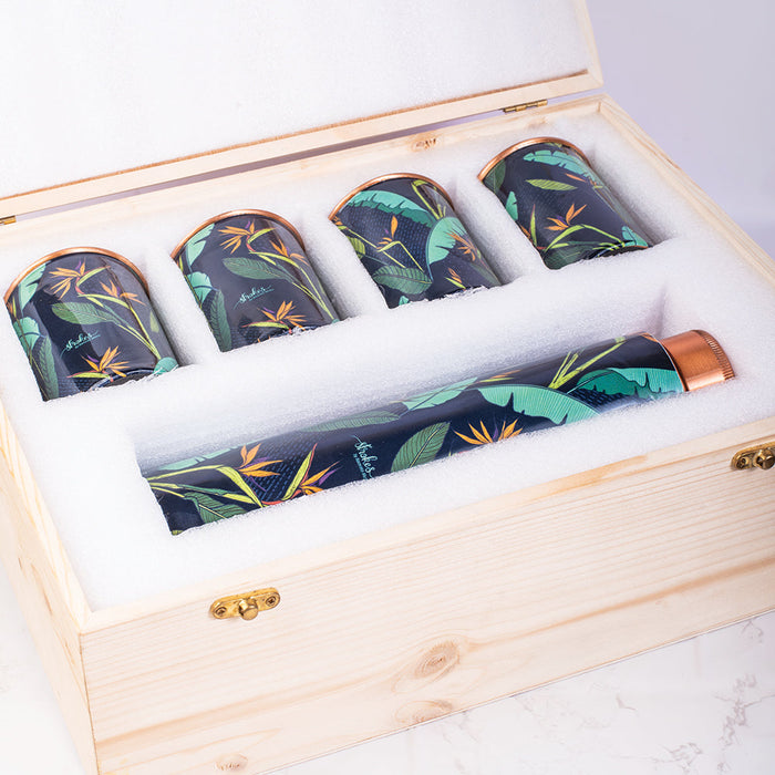 Birds of Paradise Copper Bottle and Tumblers - Gift Set