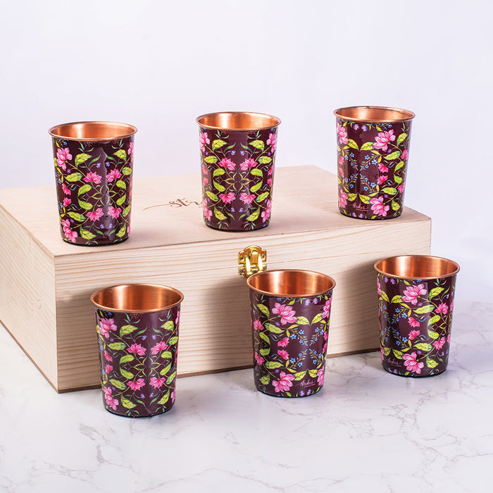 Summer Florescence Maroon Copper Tumblers - Gift Set