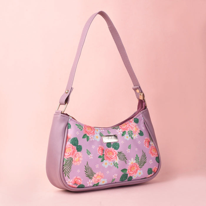 Peonies and Plumeria Lilac Baguette Bag