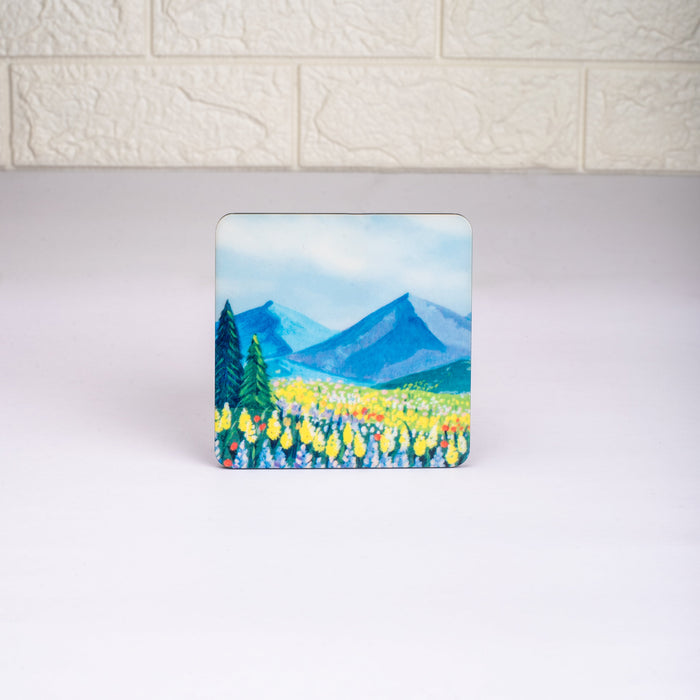 Ceramic Picturesque Landscape Mug with Coaster - Yellow