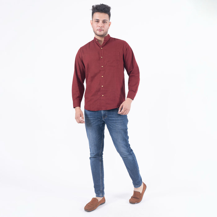 Maroon Solid Cotton Linen Shirt