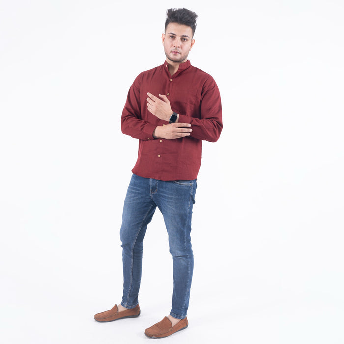 Maroon Solid Cotton Linen Shirt