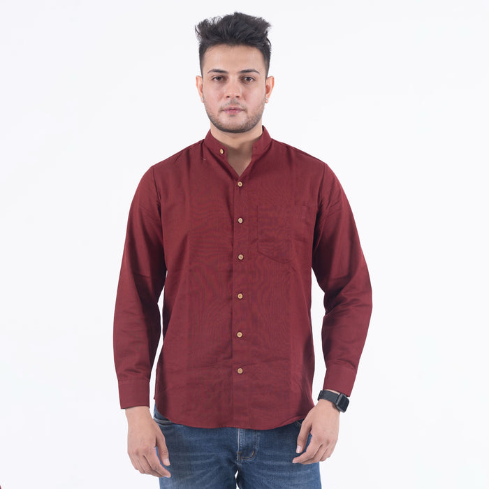 Maroon Solid Cotton Linen Shirt