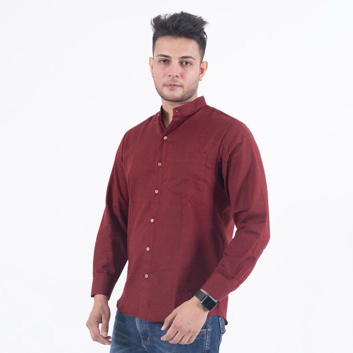 Maroon Solid Cotton Linen Shirt