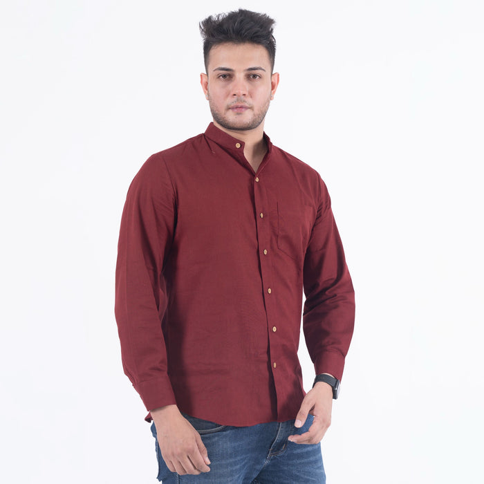 Maroon Solid Cotton Linen Shirt