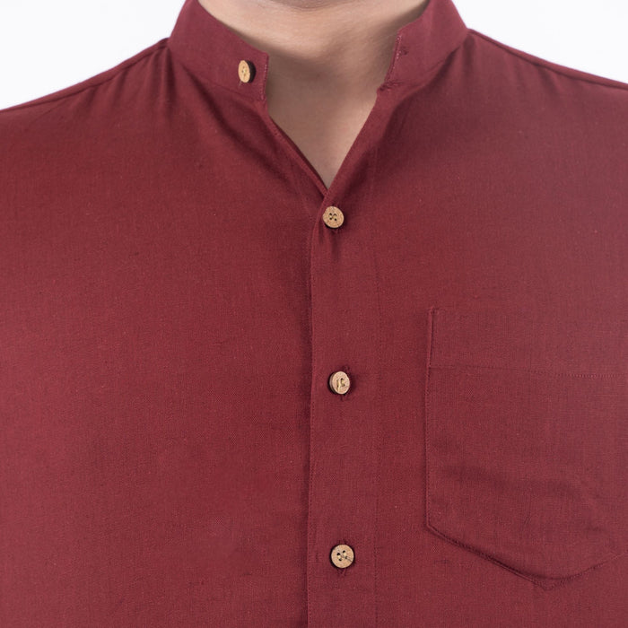 Maroon Solid Cotton Linen Shirt