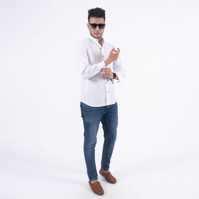 White Solid Cotton Linen Shirt