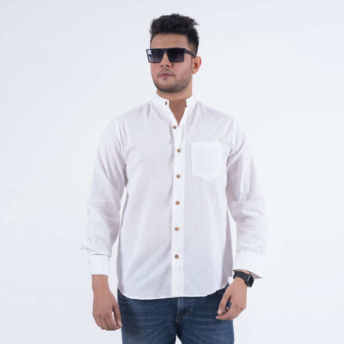 White Solid Cotton Linen Shirt