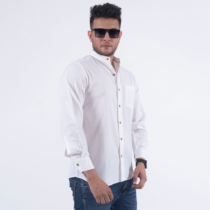 White Solid Cotton Linen Shirt