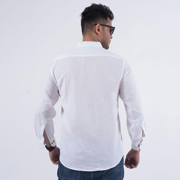 White Solid Cotton Linen Shirt