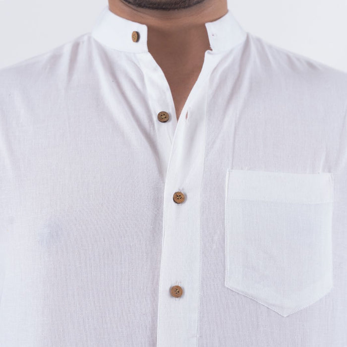 White Solid Cotton Linen Shirt