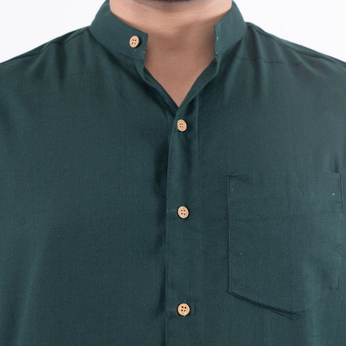 Bottle Green Solid Cotton Linen Shirt