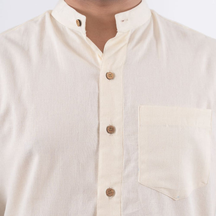 Cream Solid Cotton Linen Shirt