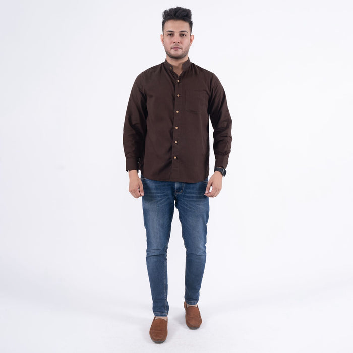 Chocolate Brown Solid Cotton Linen Shirt