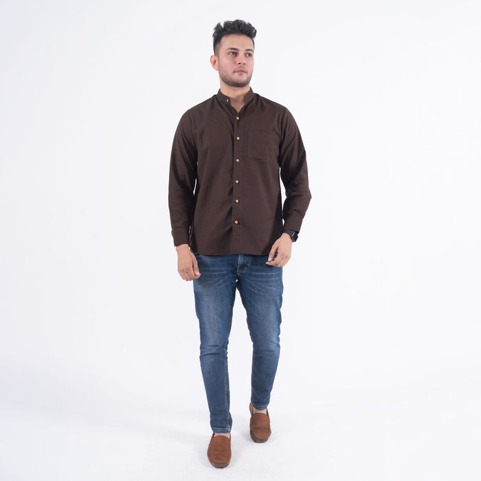 Chocolate Brown Solid Cotton Linen Shirt