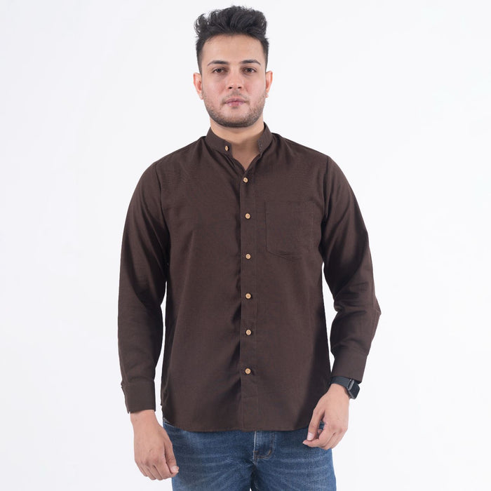 Chocolate Brown Solid Cotton Linen Shirt