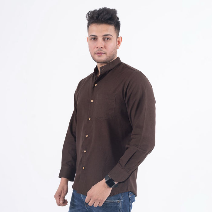 Chocolate Brown Solid Cotton Linen Shirt