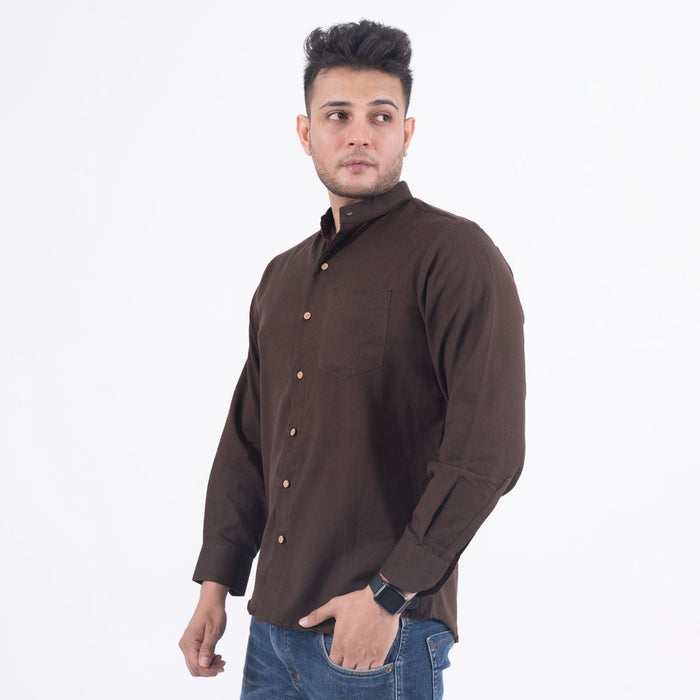 Chocolate Brown Solid Cotton Linen Shirt