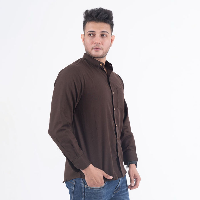 Chocolate Brown Solid Cotton Linen Shirt