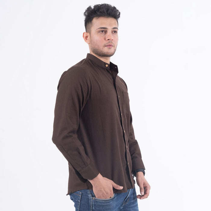 Chocolate Brown Solid Cotton Linen Shirt