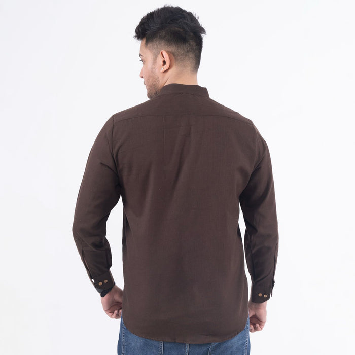 Chocolate Brown Solid Cotton Linen Shirt