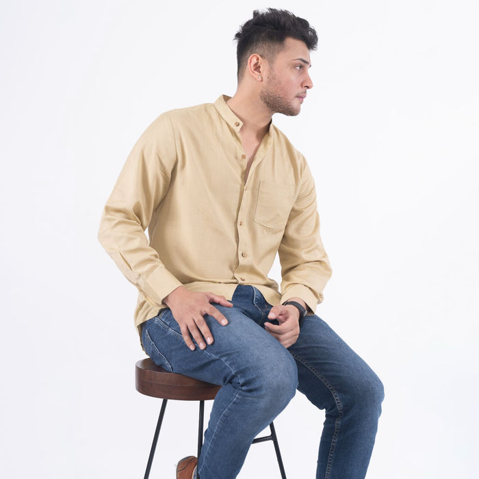 Beige Solid Cotton Linen Shirt